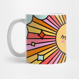 Cute Smiling Sun Retro Groovy 70s Pink Yellow Mug